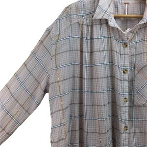 Free People Checkered Blouse in Pink with metallic